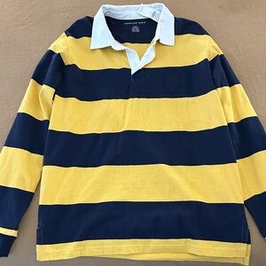 American Eagle Outfitters Navy and Yellow Striped Polo